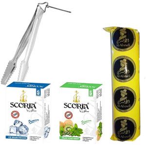 SCORIA HOOKAH FLAVOURS & CHARCOAL (TONG) COMBO PAN KIWI MINT, ICE BRAIN ...