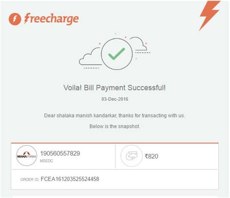 Freecharge Payment Technologies / Freecharge.in — Payment made for ...
