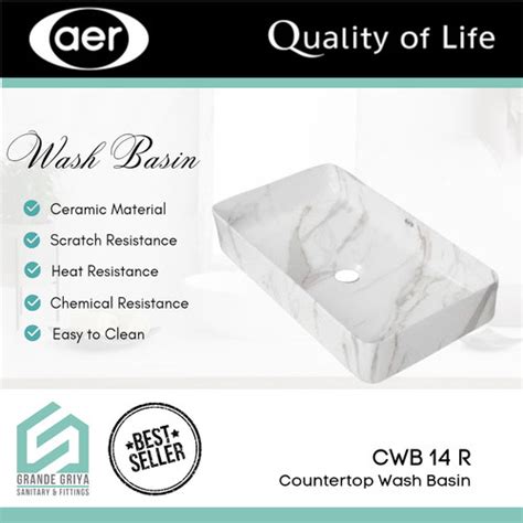 Jual AER Wastafel Keramik Meja Motif Marble Wash Basin CWB 48R ...