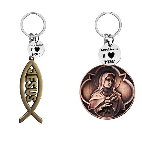 M Men Style Fish Ichthys and Mother Mary Metal Keychain | Religious ...