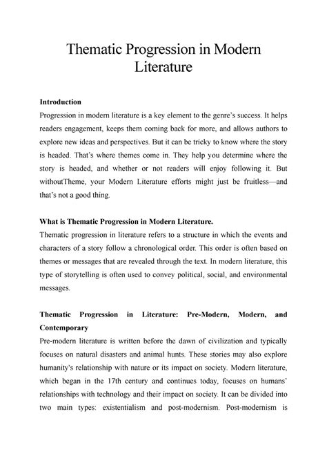 Thematic Progression in Modern Literature - Thematic Progression in ...