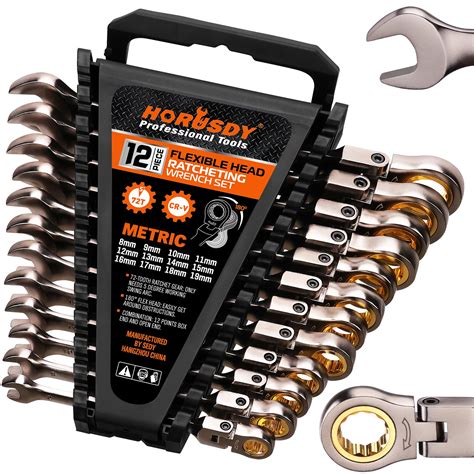 HORUSDY 12-Piece Metric Flex-Head Ratcheting Wrench Set with Organizer ...