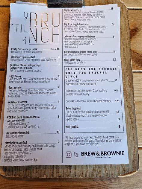 Menu at Rise. restaurant, York