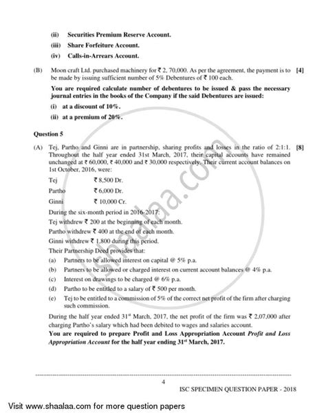 Accounts 2017-2018 (Science) ISC Class 12 Set 1 question paper with PDF ...