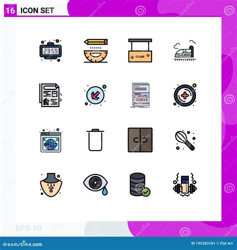 Flat Color Filled Line Pack of 16 Universal Symbols of Speed, Train, Development, Bullet, Close ...