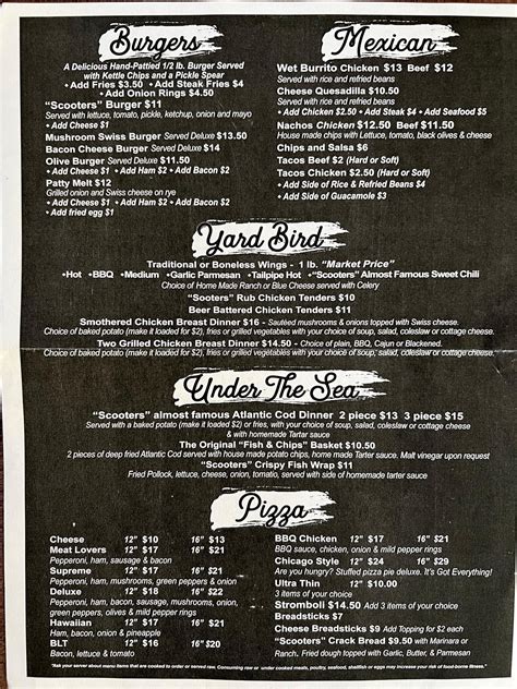 Restaurant Menu & Food Specials | Flint, MI | Scooters Bar & Grill
