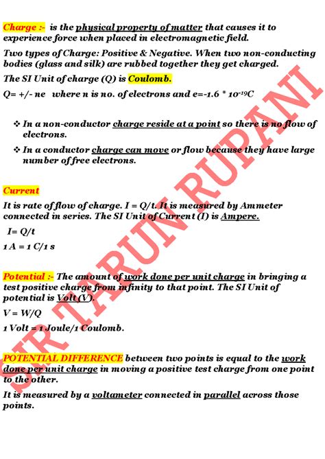 Current Electricity - Class 10 ICSE Study Notes and Key Concepts - Studocu