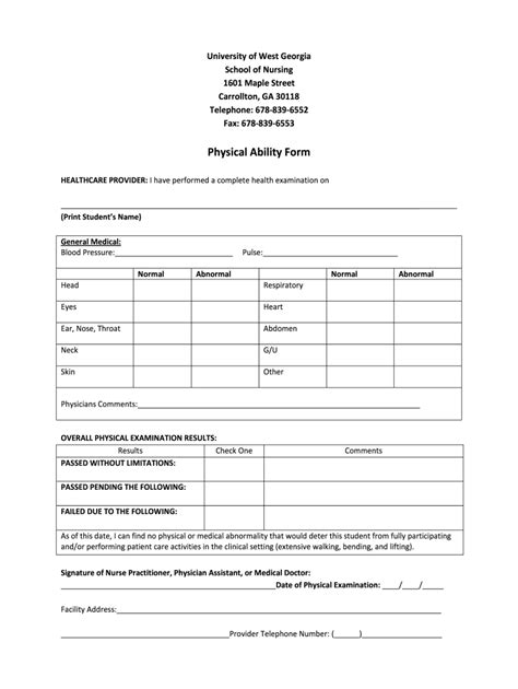 University of West Georgia Physical Ability Form - Fill Online ...