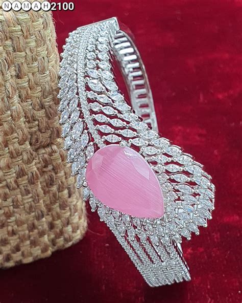 Women's Designer American Diamond Antique Stone Kada & Bracelet Set ...