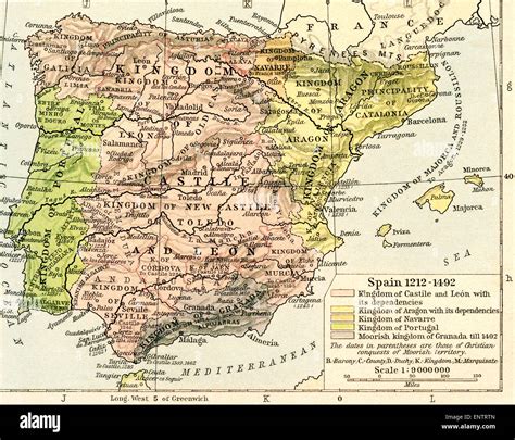 Map of Spain, 1212-1492. Showing kingdom of Castile and León with Stock ...