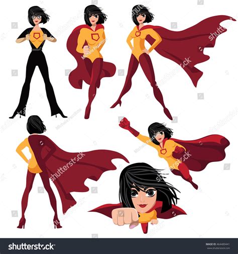 Superhero Woman Cartoon Action Poses Collection Stock Vector (Royalty ...