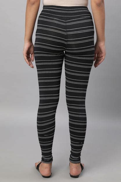 Buy Black Striped Skinny Fit Cotton Tights With High Waistband Online ...