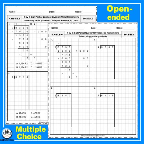 4 Digit by 1 Partial Quotients Division Grade 4 Worksheets - ExperTuition