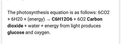 Write down the equation for photosynthesis - Brainly.in