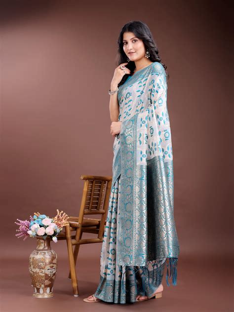 Buy Sea Green Linen Cotton Saree With Blouse Piece 43115 Online | Karagiri