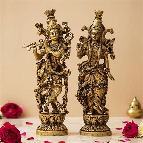 Buy Shyam Antique Creation Brass 14 Inch Radha Krishna Murti Pair of ...