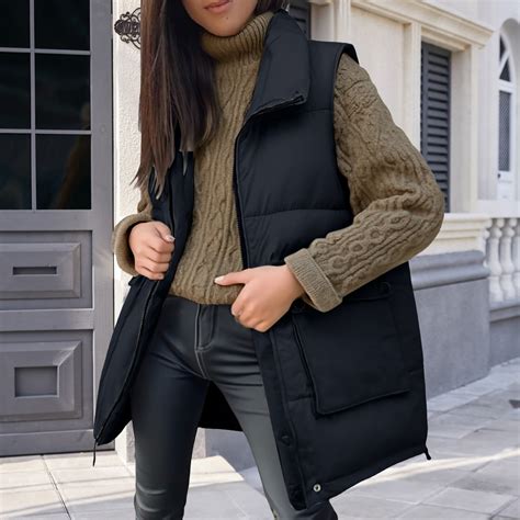 Pyhlmscde Women's long Quilted Vest hooded sleeveless Button Down puff ...