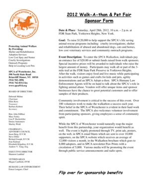 Fillable Online spca914 2012 Walk-A-thon & Pet Fair Sponsor Form - SPCA ...