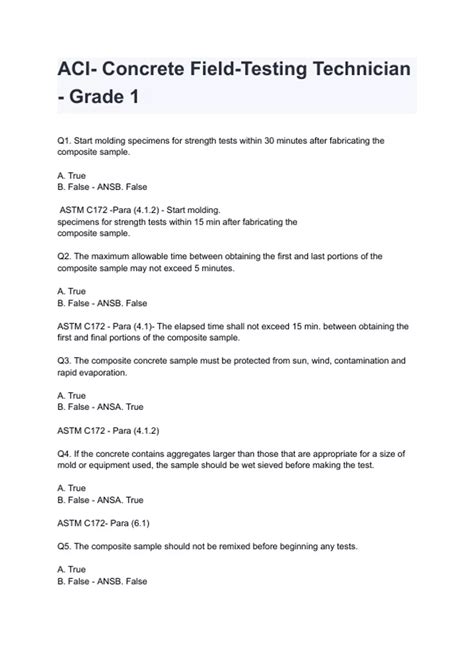 ACI- Concrete Field-Testing Technician - Grade 1 graded A+ by experts ...