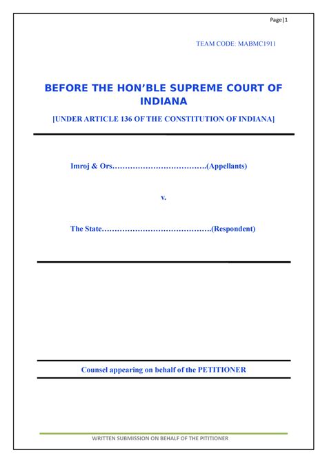 Sample Moot Memorial - TEAM CODE: MABMC BEFORE THE HON’BLE SUPREME ...