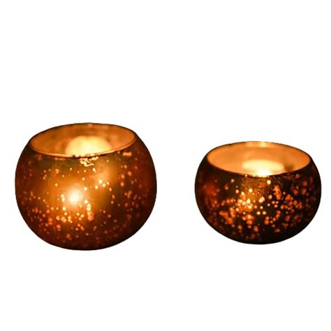 Buy SC Round Golden Coloured Glass T-Light Candle Holder Set of 2 ...