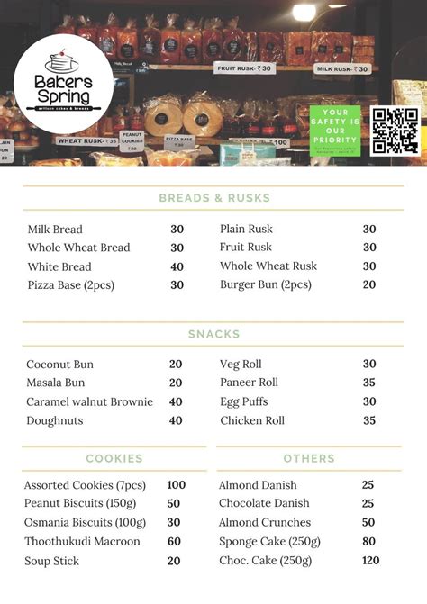 Menu at Bakers Spring, Chennai, 432