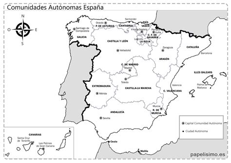 Mapa-de-Espana-comunidades-autonomas-con-nombres-blanco-y-negro - Papelisimo