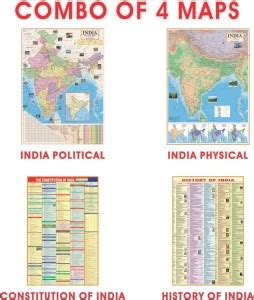 (COMBO OF 4 MAPS/CHARTS) INDIAN Constitution & History of India Chart ...