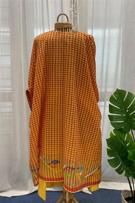 Yellow-Red Checked Muslin Jamdani Co-ord Set – Label Rama