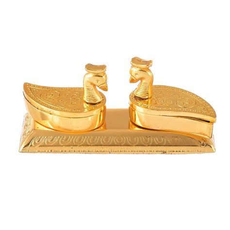 Buy Piepot Metal Double Duck Shape Chandan Roli Kumkum Chawal Box ...