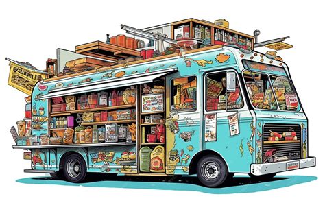 Premium AI Image | A drawing of a food truck with a blue and yellow ...