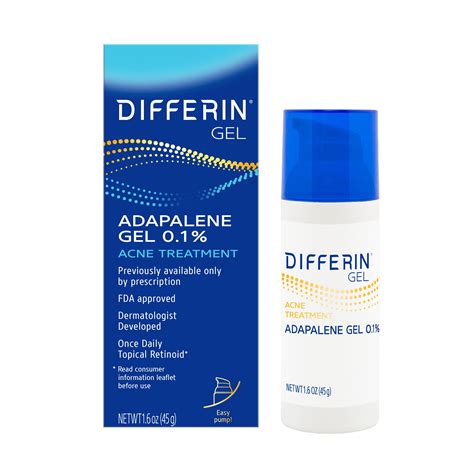 Differin Acne Treatment Gel, Retinoid Treatment with 0.1% Adapalene, 1 ...