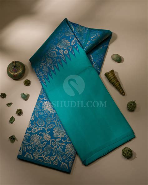 Turquoise Blue & Peacock Blue Rising Border Kanjivaram Silk Saree - S1 ...