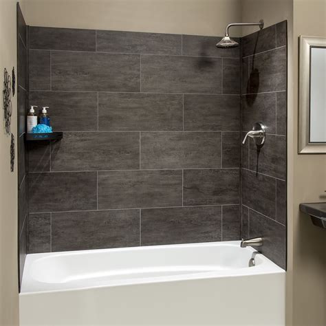 Palisade 23.2in Vinyl Interlocking Wall Tile Shower Kit, Ashen Slate ...