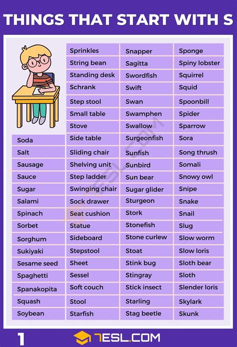 Things that Start with S in English • 7ESL