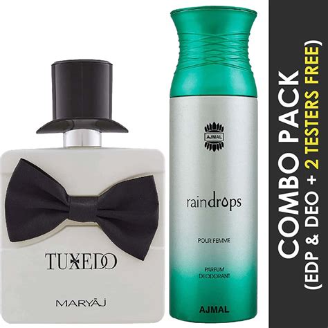 Buy MARYAJ TUXEDO EDP SPICY 100ML FOR MEN AND AJMAL RAINDROPS FEMME ...