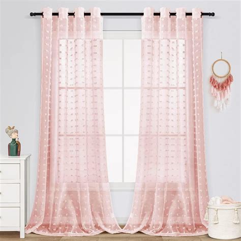 Buy House of Quirk Pom Pom Grommet Sheer Curtains 7 Feet 2 Panels for ...