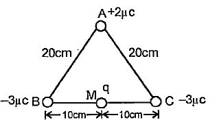 Three point charges are kept at the vertices A, B, C, of an equilateral ...
