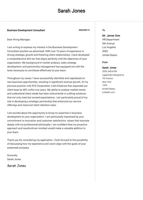 Business Development Consultant Cover Letter Example for 2024: Ultimate ...