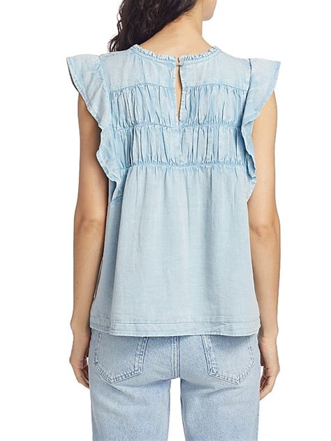 Rails Filomena Linen-Blend Flutter-Sleeve Top | Saks Fifth Avenue