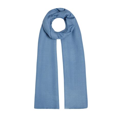 Metallic Blue Herringbone Patterned Wool Silk Shawl | Ipekevi