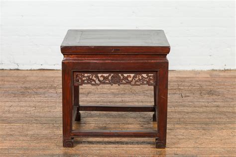 Small Square Low End Table with Carved Apron For Sale at 1stDibs