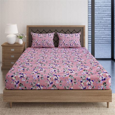 Buy SWAYAM Dream of Violets Floral Symphony 160TC Cotton Queen Bedsheet ...
