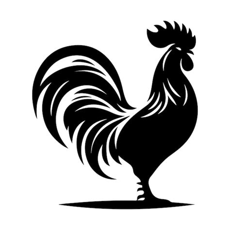 A black and white silhouette of a rooster with a black tail | Premium ...
