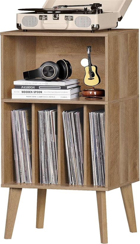Record Player Stand, Oak Turntable Stand Holds up to 160 Albums, Mid ...