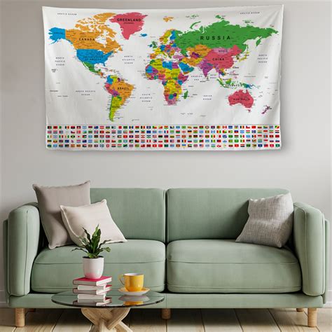 Large World Map Art on Tapestry, Map of the World Tapestry, Adventure ...