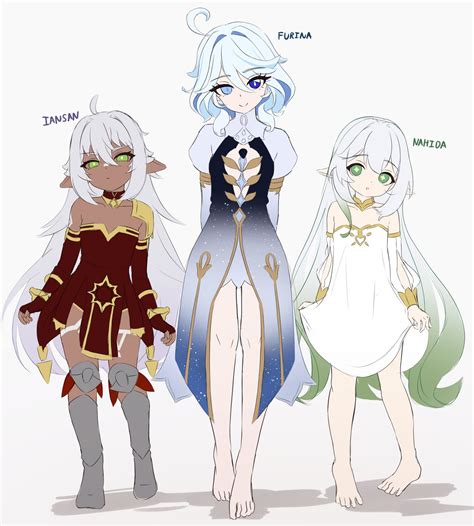 furina, nahida, focalors, rukkhadevata, and iansan (genshin impact ...