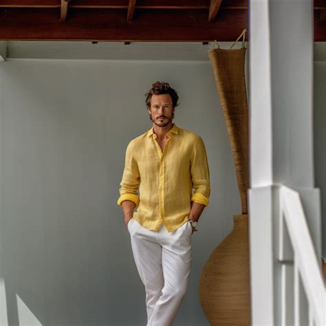 Men's Yellow Linen Shirt SUNNY | 100% Linen | Summer Style | Linen ...