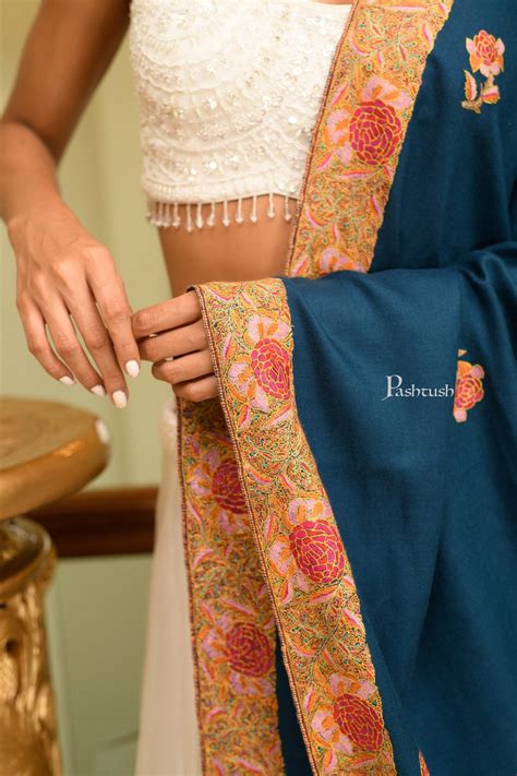 Pashtush Womens Pure Pashmina Shawl, Challa Daur - Gulaabdar Sozni Emb ...