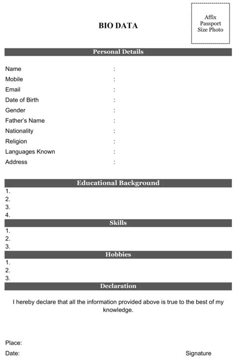 Image result for Bio Data Downloadable Form